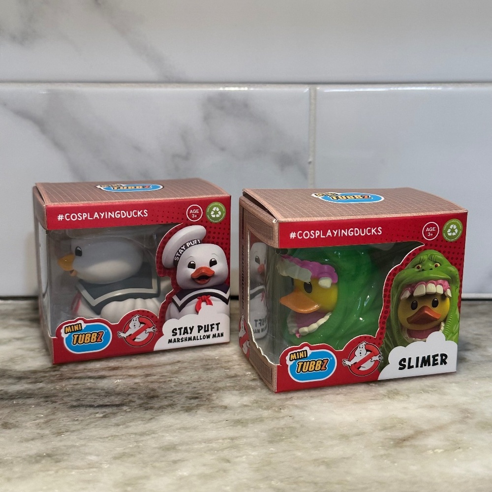 Mini Tubbz Ghostbusters STAY PUFT Marshmallow & SLIMER Ducks Collect Jeep NEW